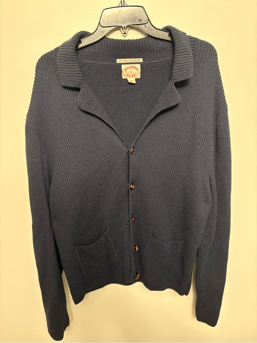 Brooks Brothers Men's Large Navy Cotton Cashmere Ribbed Cardigan Sweater Large